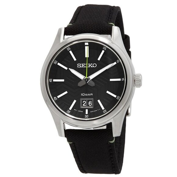 NWT Authentic Seiko Big Date Quartz Black Dial Men's Watch - Picture 1 of 3